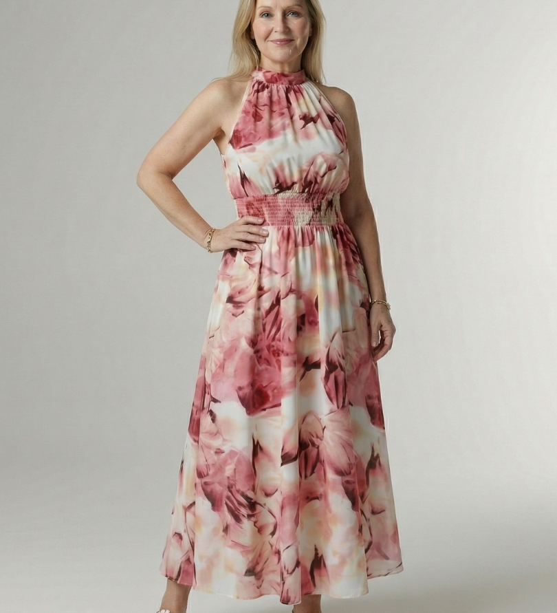 Sylin | Robe Midi à Encolure Halter Froncée