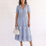 Dakota | Robe midi à manches courtes à rayures