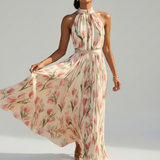 Aurelle | Robe Midi à Col Halter à Fleurs