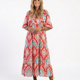 Zaria | Robe midi à imprimé paisley avec décolleté en V et manches courtes