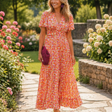 Rosalie | Robe Longue Fleurie à Taille Drapée