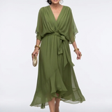 Elysia | Robe Midi Drapée à Encolure en V avec Ceinture