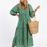 Fiora | Robe Midi à Imprimé Floral avec Décolleté en V