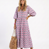 Mireya | Robe midi à manches longues avec imprimé géométrique