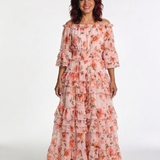 Rosalie | Robe Maxi à Volants Florale Décolleté Bardot