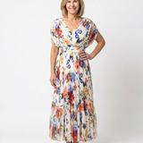 Savannah | Robe Midi Fleurie Plissée à Manches Courtes