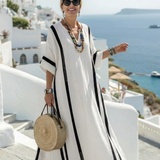 Elvienne | Robe Maxi à Manches Courtes en Color Block Rayé