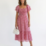 Odette | Robe Midi Florale à Épaules Nues