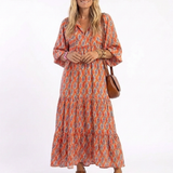 Amara | Robe Midi à Imprimé Géométrique avec Col V