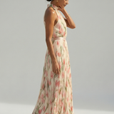 Aurelle | Robe Midi à Col Halter à Fleurs
