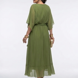 Elysia | Robe Midi Drapée à Encolure en V avec Ceinture