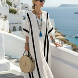 Elvienne | Robe Maxi à Manches Courtes en Color Block Rayé