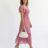 Odette | Robe Midi Florale à Épaules Nues