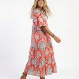 Zaria | Robe midi à imprimé paisley avec décolleté en V et manches courtes