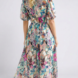 Eulalie | Robe midi à manches courtes et taille froncée en V