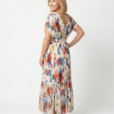 Savannah | Robe Midi Fleurie Plissée à Manches Courtes