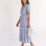Dakota | Robe midi à manches courtes à rayures