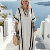 Elvienne | Robe Maxi à Manches Courtes en Color Block Rayé