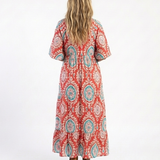 Zaria | Robe midi à imprimé paisley avec décolleté en V et manches courtes