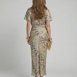 Coralie | Robe Midi à Imprimé Abstrait avec Décolleté en V et Taille Tordue