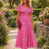 Rosalie | Robe Longue Fleurie à Taille Drapée