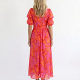 Willow | Robe Midi à Manches Bouffantes et Col V Floral