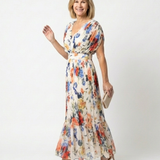 Savannah | Robe Midi Fleurie Plissée à Manches Courtes