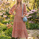 Amara | Robe Midi à Imprimé Géométrique avec Col V