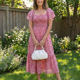 Odette | Robe Midi Florale à Épaules Nues