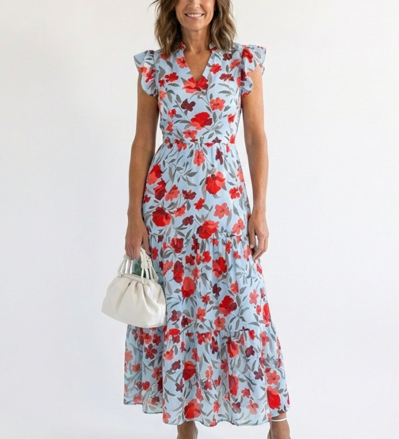 Lila | Robe Midi Évasée à Imprimé Floral