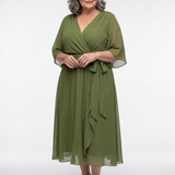 Elysia | Robe Midi Drapée à Encolure en V avec Ceinture