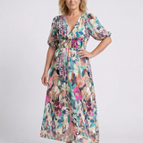 Eulalie | Robe midi à manches courtes et taille froncée en V