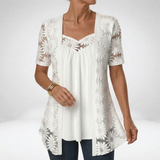 Prudence™ | Blouse blanche avec dentelle et manches courtes