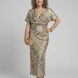 Coralie | Robe Midi à Imprimé Abstrait avec Décolleté en V et Taille Tordue