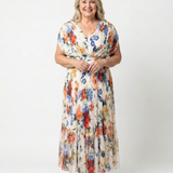 Savannah | Robe Midi Fleurie Plissée à Manches Courtes