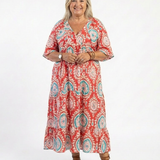 Zaria | Robe midi à imprimé paisley avec décolleté en V et manches courtes