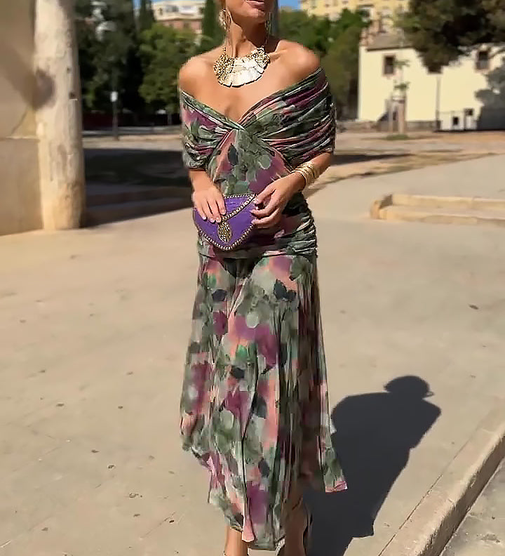 Robe Maxi de Fête Élégante à Col V