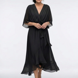 Elysia | Robe Midi Drapée à Encolure en V avec Ceinture
