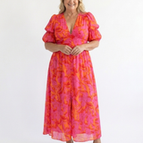 Willow | Robe Midi à Manches Bouffantes et Col V Floral