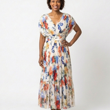 Savannah | Robe Midi Fleurie Plissée à Manches Courtes