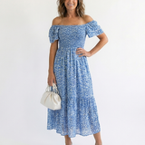 Odette | Robe Midi Florale à Épaules Nues