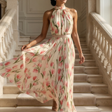 Aurelle | Robe Midi à Col Halter à Fleurs