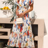 Savannah | Robe Midi Fleurie Plissée à Manches Courtes