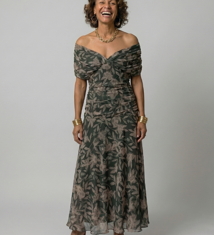 Calen | Robe Midi Décontractée à Épaules Dénudées