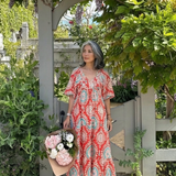 Zaria | Robe midi à imprimé paisley avec décolleté en V et manches courtes