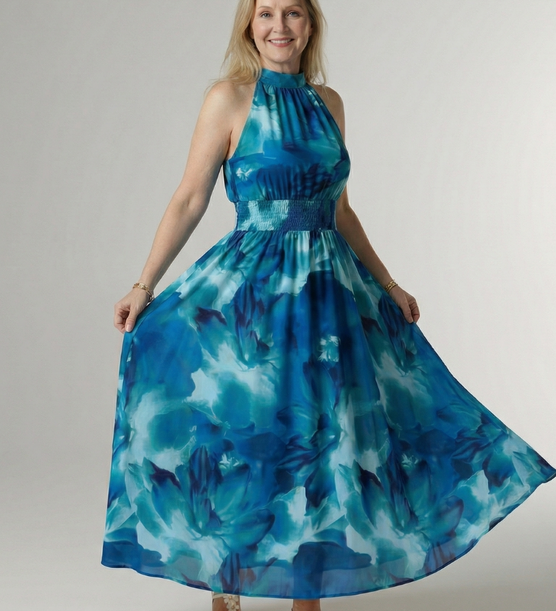 Sylin | Robe Midi à Encolure Halter Froncée