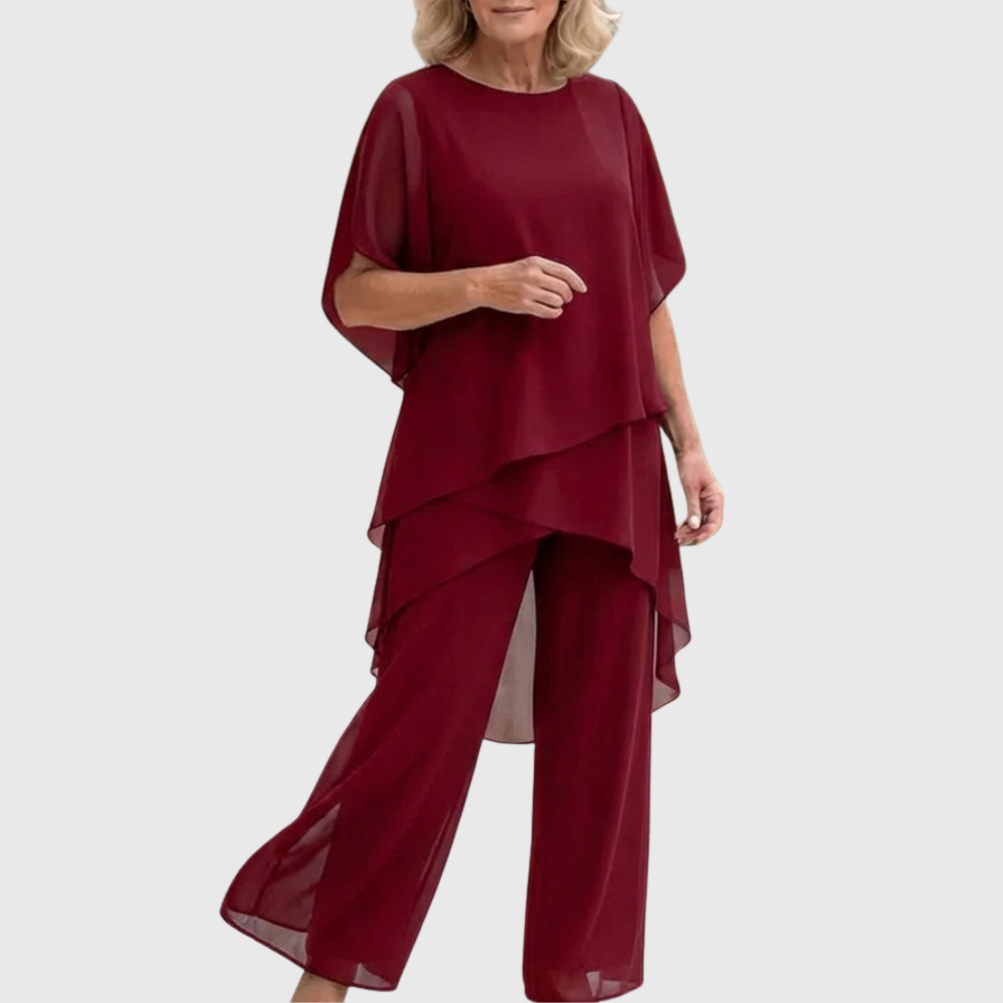 Linda | Costume avec pantalon palazzo drapé