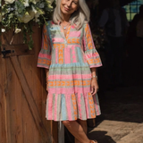 Maelle | Robe à Imprimé Géométrique à Col V, Longueur Genou