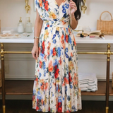 Savannah | Robe Midi Fleurie Plissée à Manches Courtes