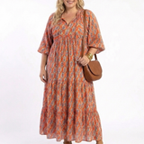 Amara | Robe Midi à Imprimé Géométrique avec Col V